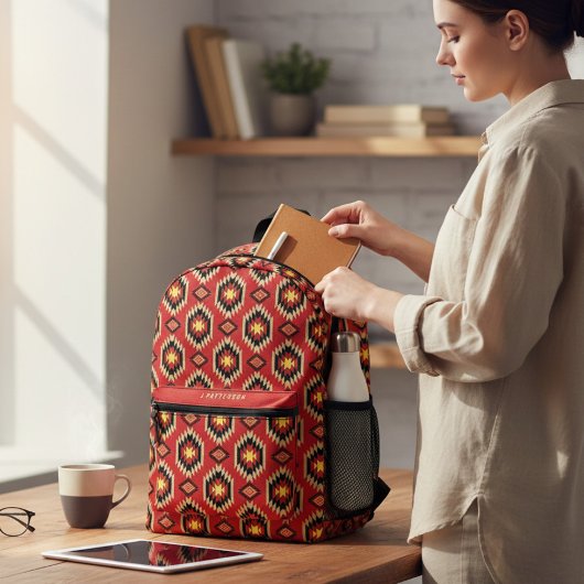 Moderne etnische patroon gepersonaliseerde naam bedrukte rugzak