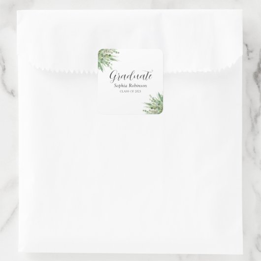 Moderne Eucalyptus Afstuderen Vierkante Sticker (Tas)