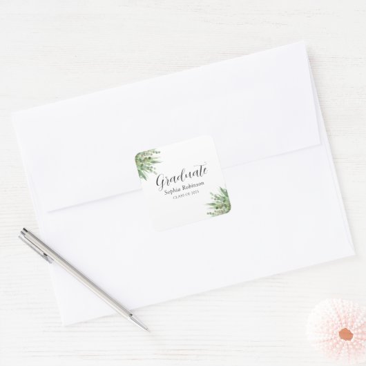 Moderne Eucalyptus Afstuderen Vierkante Sticker (Envelop)