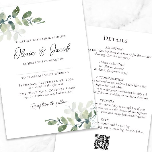 Moderne eucalyptus All-in-One Weddenschap Kaart