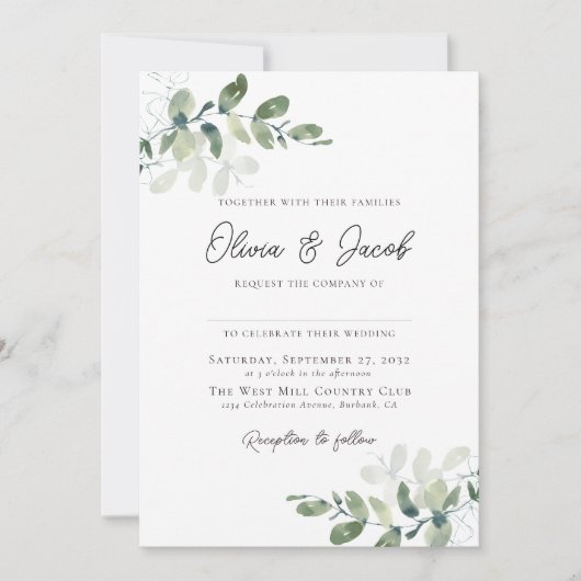 Moderne eucalyptus All-in-One Weddenschap Kaart (Voorkant)