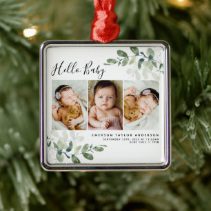 Moderne Eucalyptus Baby foto Metalen Ornament