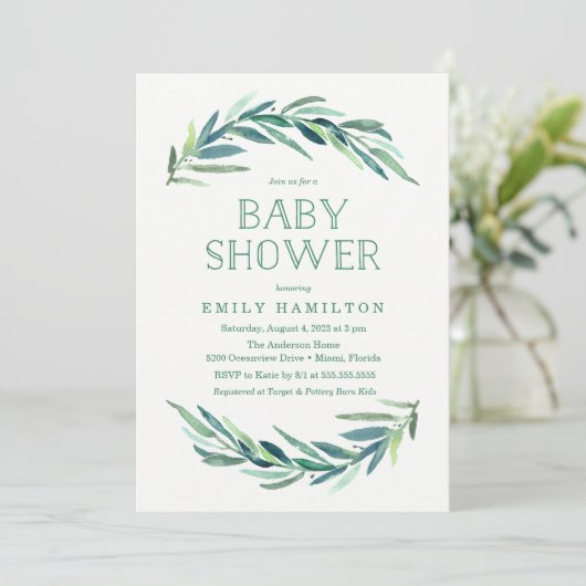 Moderne Eucalyptus | Baby Shower Uitnodiging (Staand voorkant)