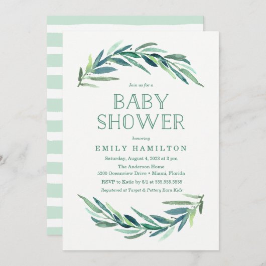Moderne Eucalyptus | Baby Shower Uitnodiging (Voorkant / Achterkant)