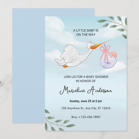 Moderne Eucalyptus Babyshower Uitnodiging (Voorkant / Achterkant)