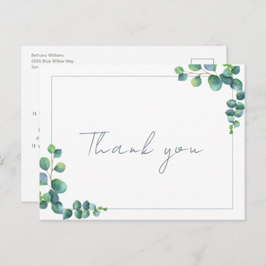 Moderne Eucalyptus Bedankt Baby Shower Briefkaart (Voorkant / Achterkant)