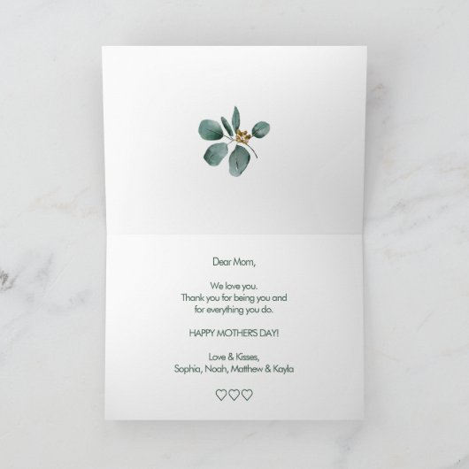 Moderne Eucalyptus Bladblad Moederdag Kaart (Binnen)