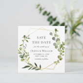 Moderne Eucalyptus Bloem Bruiloft SAVE THE DATE Kaart (Staand voorkant)