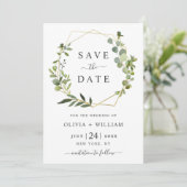 Moderne Eucalyptus Bloem Geometrische Frame Trouw Save The Date (Staand voorkant)