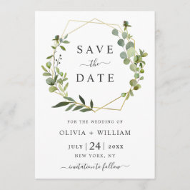 Moderne Eucalyptus Bloem Geometrische Frame Trouw Save The Date