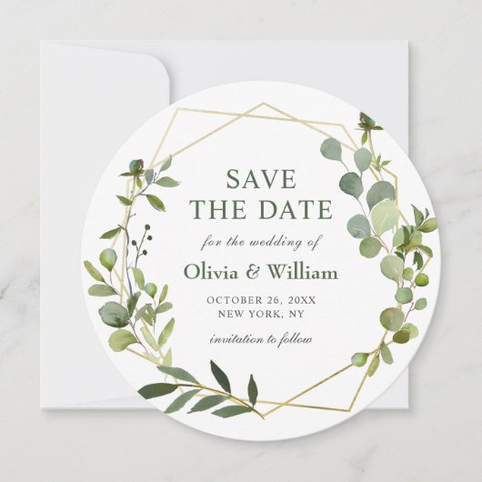 Moderne Eucalyptus Bloemen Bruiloft SAVE THE DATE Kaart (Voorkant)