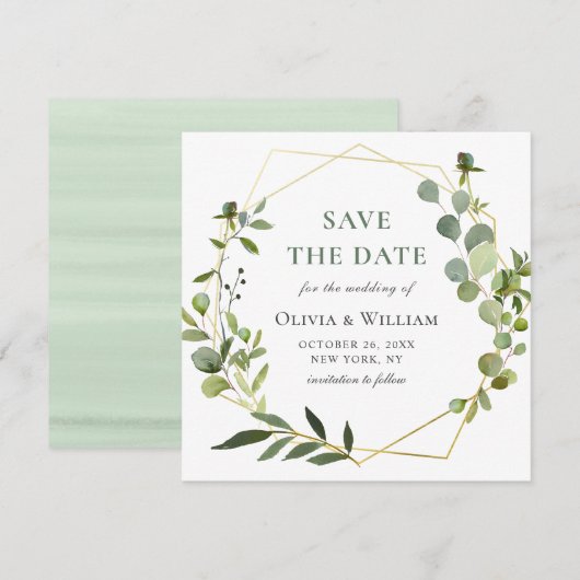 Moderne Eucalyptus Bloemen Bruiloft SAVE THE DATE Kaart (Voorkant / Achterkant)