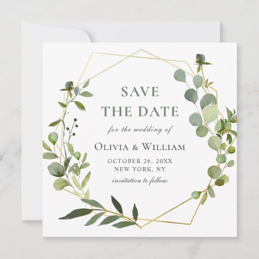 Moderne Eucalyptus Bloemen Bruiloft SAVE THE DATE Kaart (Voorkant)