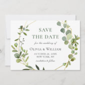 Moderne Eucalyptus Bloemengeometrische Frame Bruil Save The Date (Voorkant)