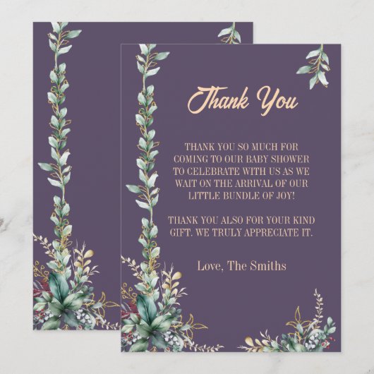 Moderne eucalyptus bloemengeur baby shower bedankt kaart (Voorkant / Achterkant)