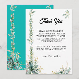 Moderne eucalyptus bloemengeur baby shower bedankt kaart