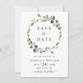 Moderne Eucalyptus Bloemenkrans Frame Bruiloft Save The Date (Voorkant)