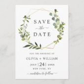 Moderne Eucalyptus Bloemige Geometrische Frame Bru Save The Date (Voorkant)