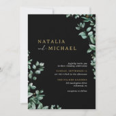 Moderne eucalyptus botanisch | Zwart Moody Bruilof Kaart (Voorkant)