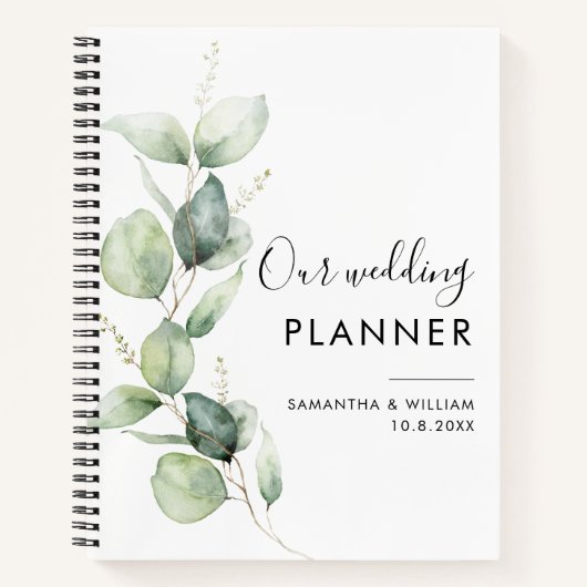 Moderne eucalyptus botanische bruiloft planner notitieboek (Voorkant)