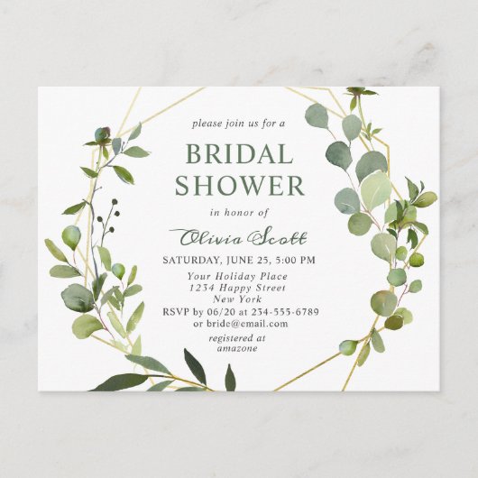 Moderne Eucalyptus Bridal Shower Invitation Kaart (Voorkant)