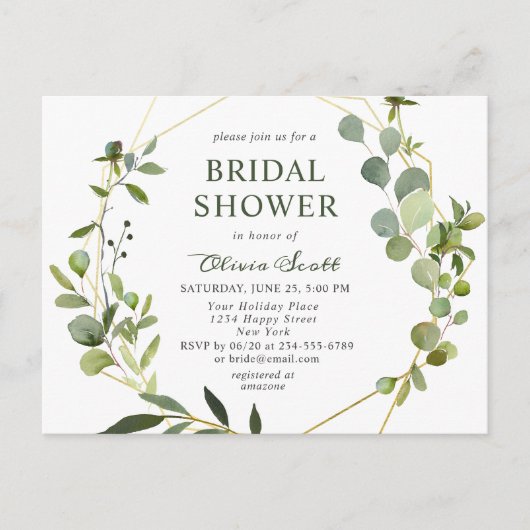 Moderne Eucalyptus Bridal Shower Invitation Kaart (Voorkant)