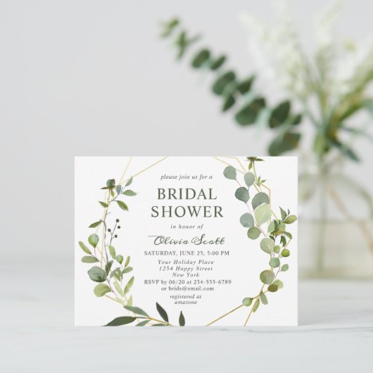 Moderne Eucalyptus Bridal Shower Invitation Kaart (Staand voorkant)