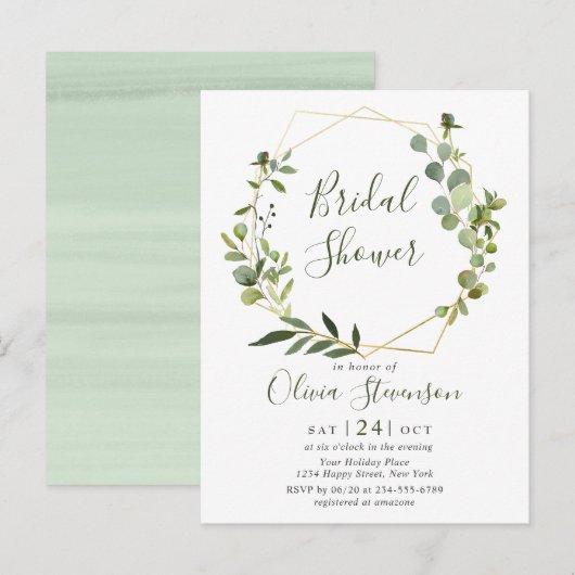 Moderne Eucalyptus Bridal Shower Invitation Kaart (Voorkant / Achterkant)