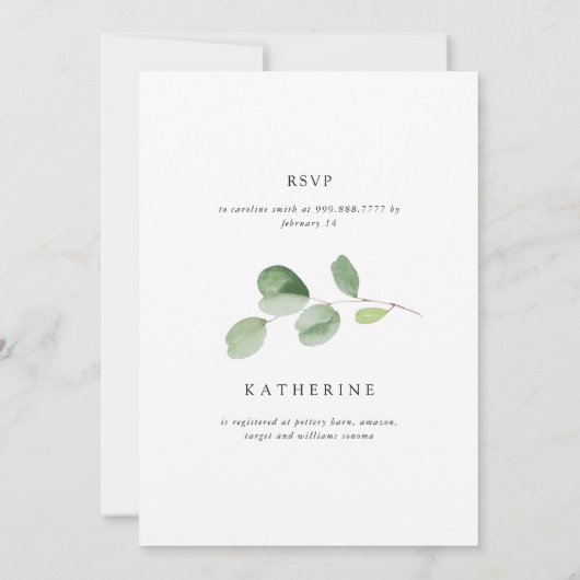 Moderne Eucalyptus Bridal Shower-uitnodiging Kaart (Achterkant)