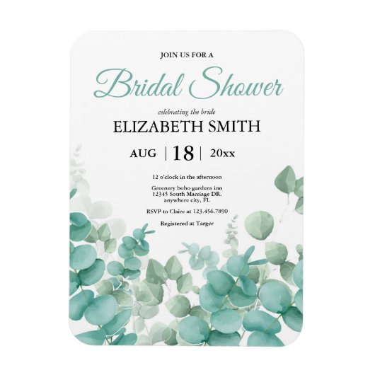 Moderne Eucalyptus Bridal Shower-uitnodiging Magneet (Verticaal)