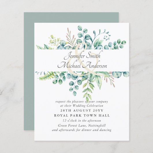 Moderne Eucalyptus Bruiloft Ampersand Groene Tuint (Voorkant / Achterkant)