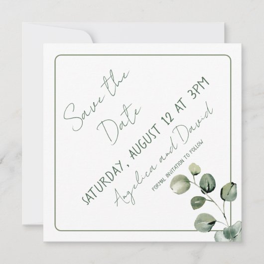 Moderne Eucalyptus bruiloft Bewaar de datum Save The Date (Voorkant)