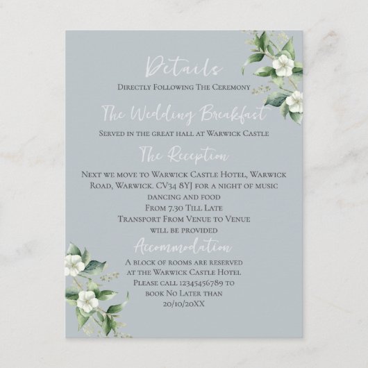 Moderne Eucalyptus bruiloft details Informatiekaartje (Voorkant)
