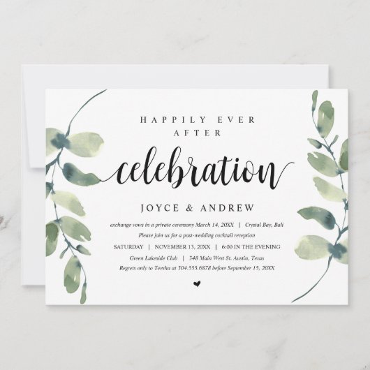 Moderne Eucalyptus, Bruiloft Elopement Feest Kaart (Voorkant)