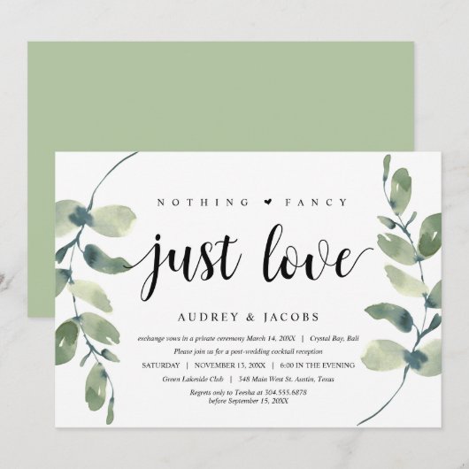 Moderne Eucalyptus, bruiloft Elopement Party Kaart (Voorkant / Achterkant)