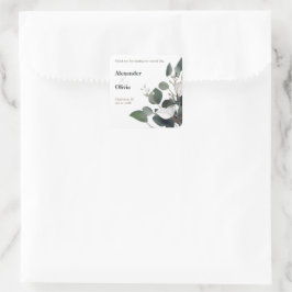 Moderne eucalyptus bruiloft gunst vierkante sticker