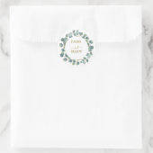 Moderne eucalyptus bruiloft ronde sticker (Tas)