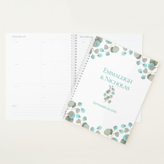 Moderne Eucalyptus Bruiloft | Rustieke Teal Planner (Display)