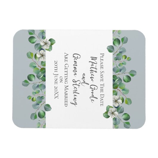 Moderne Eucalyptus bruiloft Save The Date Magneet (Horizontaal)