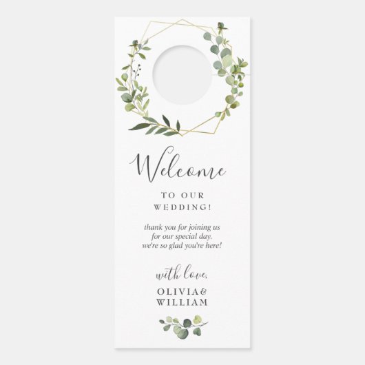 Moderne eucalyptus bruiloft welkom niet storen deurhanger (Achterkant)