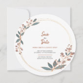 Moderne Eucalyptus Circulaire Bloemige Save The Da Kaart (Voorkant)