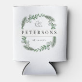 Moderne Eucalyptus Cotton Pine Green Wreath Wedden Blikjeskoeler (Voorkant)