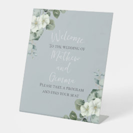 Moderne Eucalyptus Design bruiloft Reclamebord Met Voetstuk