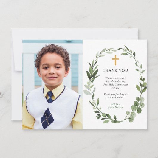 Moderne Eucalyptus eerste communie dank u kaart (Voorkant)