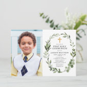 Moderne Eucalyptus eerste communiqué foto Kaart (Staand voorkant)