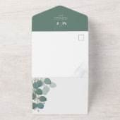Moderne Eucalyptus Elegant Green Foliage QR Code All In One Uitnodiging (Buitenkant)