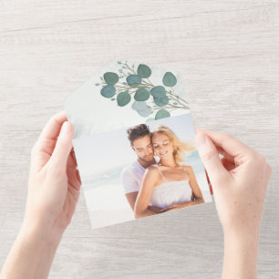 Moderne Eucalyptus Elegant Rustic Foliage Foto All In One Uitnodiging