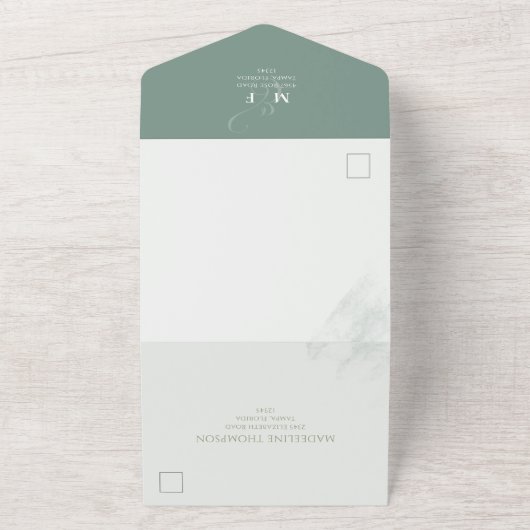 Moderne Eucalyptus Elegant Rustige botanische blad All In One Uitnodiging (Buitenkant)