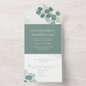 Moderne Eucalyptus Elegant Rustige botanische blad All In One Uitnodiging (Binnen)