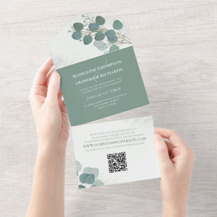 Moderne Eucalyptus Elegant Rustige olie QR-code All In One Uitnodiging